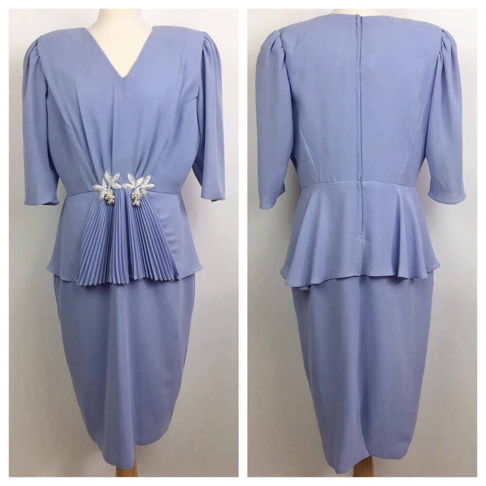 vintage 80s peplum waist pleated mini dress - Picture 2 of 9